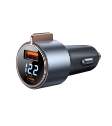 Бързо зарядно устройство за автомобил Xmart – USB-A QC и Type-C PD, 75W, Дисплей, Волт метър