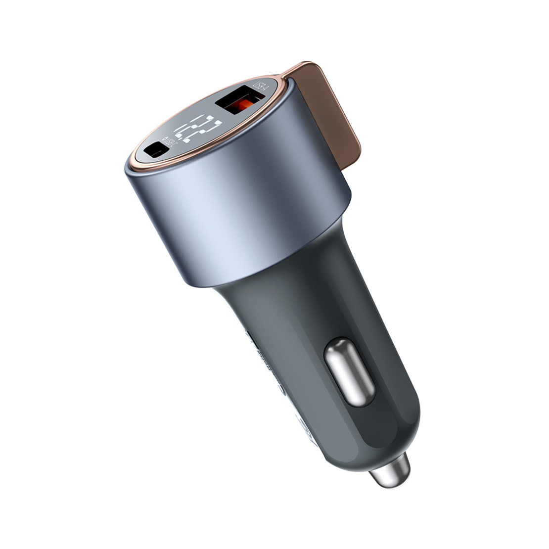 Бързо зарядно устройство за автомобил Xmart – USB-A QC и Type-C PD, 75W, Дисплей, Волт метър