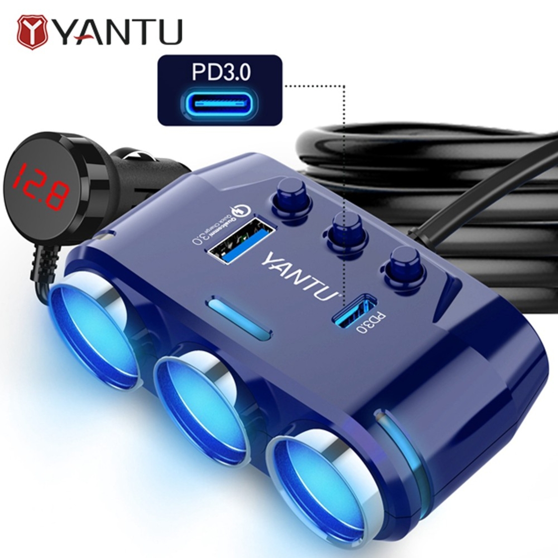 Авто Разклонител YANTU B39-C, 3 Гнезда Волтметър, USB, USB TYPE-C